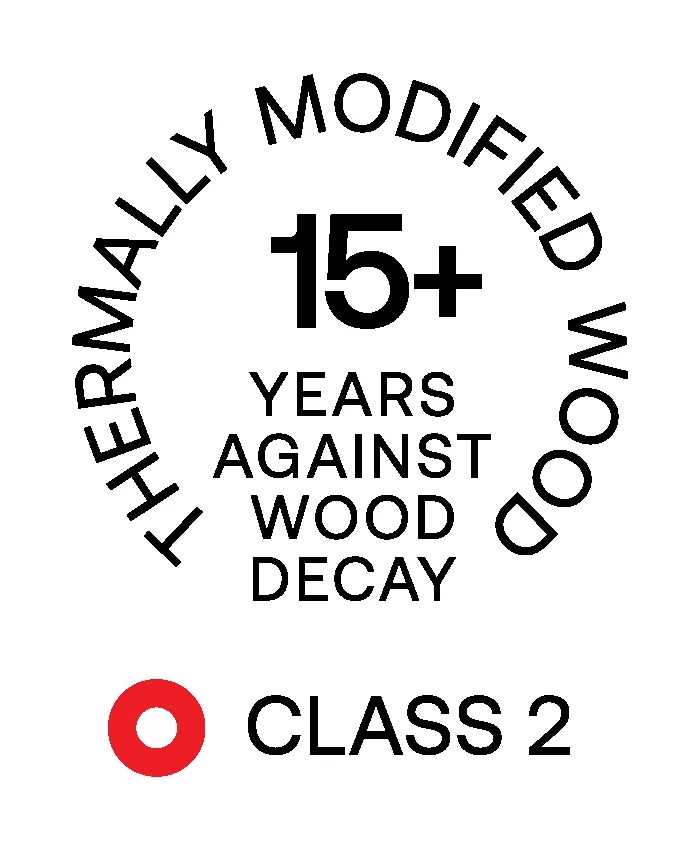 Thermally Modified Wood 15+ Years Against Wood Decay CLASS 2 認証バッジ